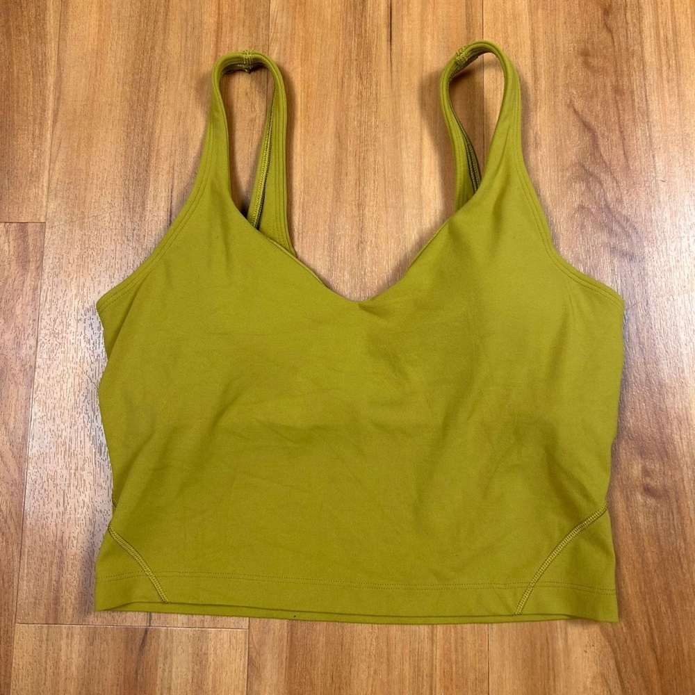 Lululemon Olive Green Crop Top Size 6 Athletic Yoga Gym Athleisure Tank